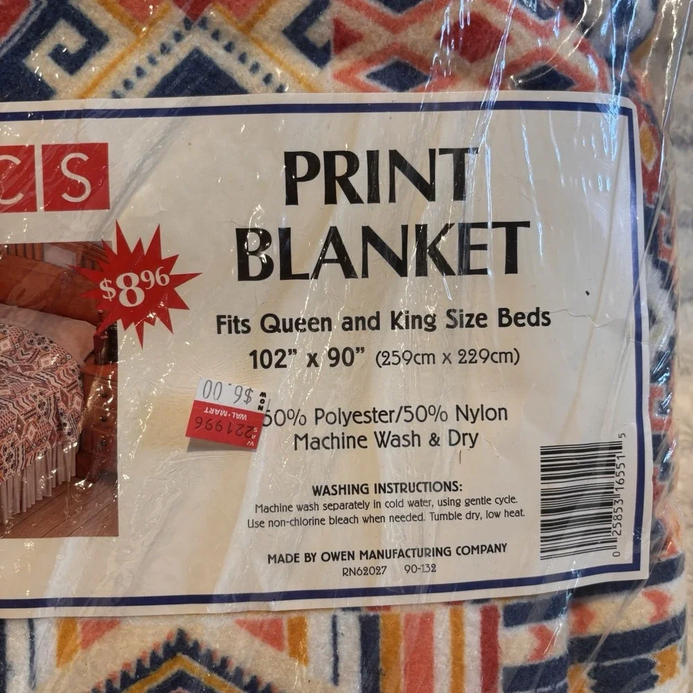Vtg Southwestern Print Blanket Queen/King Poly Nylon Open Bag USA Walmart Basics